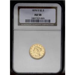1876-S $2 1/2 AU58 NGC. Just a hint of highpoint frict 