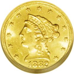 1882 $2 1/2 MS64 NGC. Choice with sea-green accents in 