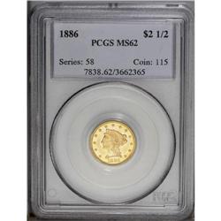 1886 $2 1/2 MS62 PCGS. The honey-gold surfaces have si 
