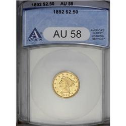 1892 $2 1/2 AU58 ANACS. A nicely struck yellow-gold ex 