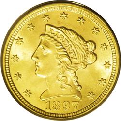 1897 $2 1/2 MS65 PCGS. A lovely peach-tinted Gem with 