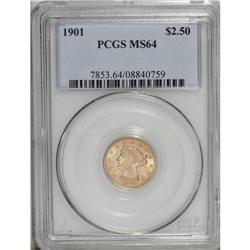 1901 $2 1/2 MS64 PCGS. Choice and sharply struck, this 