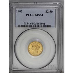 1902 $2 1/2 MS64 PCGS. A solidly struck near-Gem with 