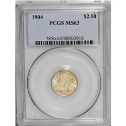 1904 $2 1/2 MS63 PCGS. The lustrous surfaces are yello 