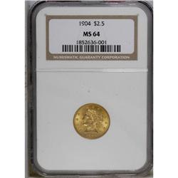 1904 $2 1/2 MS64 NGC. Boldly defined devices and frost 