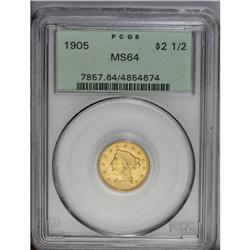 1905 $2 1/2 MS64 PCGS. A highly lustrous honey-gold ne 