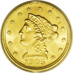 1905 $2 1/2 MS66 ANACS. This attractive gold type coin 