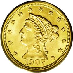 1907 $2 1/2 MS65 PCGS. A lush and lustrous orange-gold 