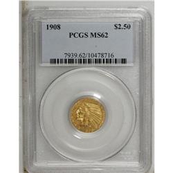 1908 $2 1/2 MS62 PCGS. The satiny orange-gold surfaces 