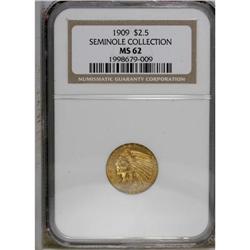1909 $2 1/2 MS62 NGC. Ex: Seminole Collection. Luster 
