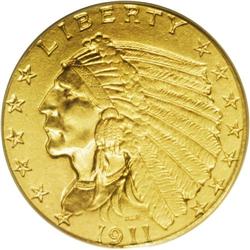 1911-D $2 1/2 AU55 PCGS. Light highpoint rub is noted 