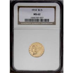 1914 $2 1/2 MS62 NGC. A solidly struck yellow-orange c 