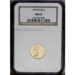1914-D $2 1/2 MS62 NGC. A lustrous quarter eagle, typi 