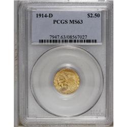 1914-D $2 1/2 MS63 PCGS. A well struck lemon-yellow pi 