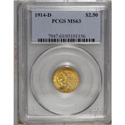 1914-D $2 1/2 MS63 PCGS. Select and nicely struck with 