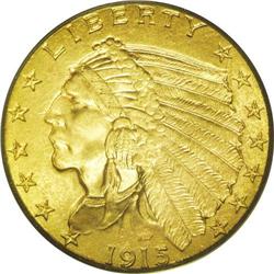1915 $2 1/2 MS64 PCGS. The highly lustrous yellow-gold 