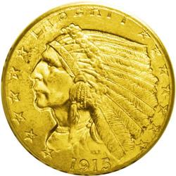 1915 $2 1/2 MS65 PCGS. The lovely peach-gold surfaces 