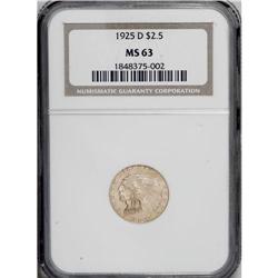 1925-D $2 1/2 MS63 NGC. A nicely struck honey-gold pie 
