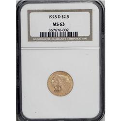 1925-D $2 1/2 MS63 NGC. The lustrous orange-gold surfa 