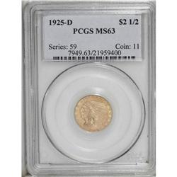 1925-D $2 1/2 MS63 PCGS. A typically struck and satiny 
