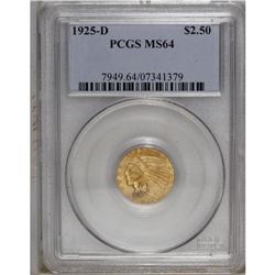 1925-D $2 1/2 MS64 PCGS. Choice and sharply struck wit 