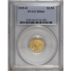 1925-D $2 1/2 MS64 PCGS. A boldly impressed wheat-gold 