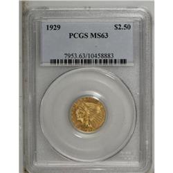 1929 $2 1/2 MS63 PCGS. Select and satiny, this typical 