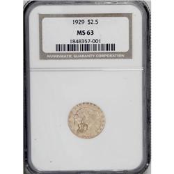 1929 $2 1/2 MS63 NGC. A lustrous yellow-orange example 
