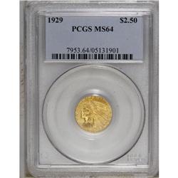 1929 $2 1/2 MS64 PCGS. Choice and sharply struck with 