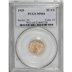 1929 $2 1/2 MS64 PCGS. A lustrous wheat-gold piece wit 