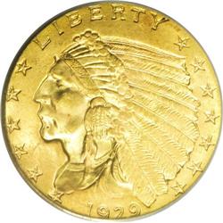 1929 $2 1/2 MS65 PCGS. Mint-green and peach color with 