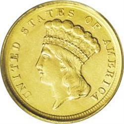 1854-D $3 AU55 PCGS. Variety 1-A. This piece shows ver 