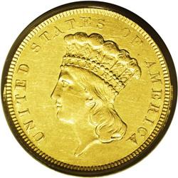 1854-O $3 AU50 PCGS. Breen-6349. The 1854 coinage is a 