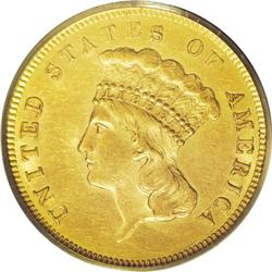 1855 $3 MS62 PCGS. Mintage of the 1855 issue was left 