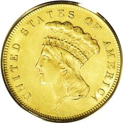 1855 $3 MS62 PCGS. This pleasing example is fully Mint 