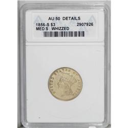 1856-S $3 --Whizzed--ANACS. AU50 Details. Medium S. A t 