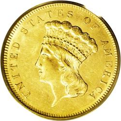 1857 $3 MS62 PCGS. One of the more available of the ea 