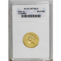 1863 $3 --Cleaned--ANACS. AU53 Details. This Civil War 