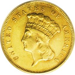 1866 $3 AU55 PCGS. Q. David Bowers'' landmark three do 