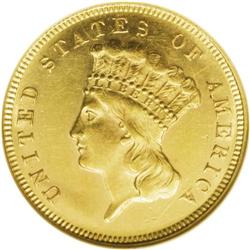 1872 $3 MS62 NGC. An intensely prooflike piece with de 