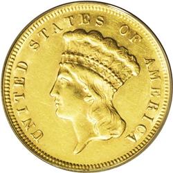 1878 $3 AU58 ANACS. A touch of highpoint rub confirms 