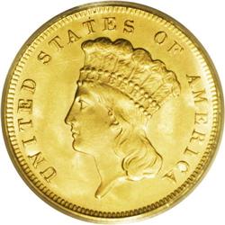 1878 $3 MS64 PCGS. Shimmering luster bathes this splen 