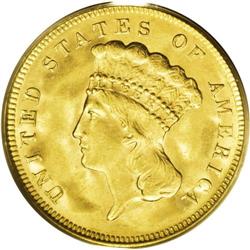 1878 $3 MS64 PCGS. The appealing golden surfaces displ 