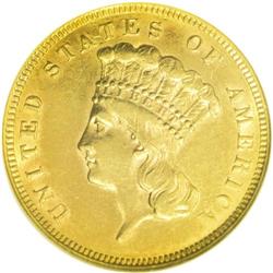 1887 $3 AU58 NGC. A hint of wear on Liberty''s eyebrow 