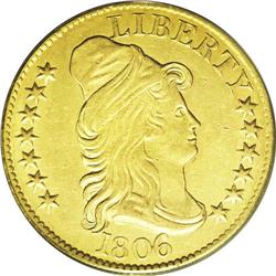 1806 $5 Round Top 6, 7x6 Stars AU53 ANACS. B. 5-E, Bre 