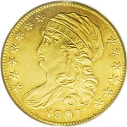1807 $5 Bust Left AU50 PCGS. Breen-6453, BD-8, R.2. Pl 