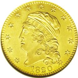 1820 $5 Square 2--Cleaned--ANACS. AU55 Details. Large 