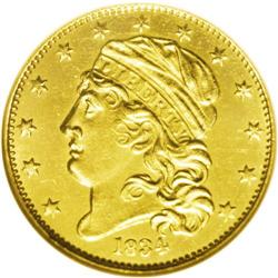 1834 $5 Capped Head, Crosslet 4 MS62 NGC. Breen-6500, 