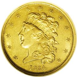 1834 $5 Plain 4 AU58 NGC. Second Head, Breen-6502, McC 