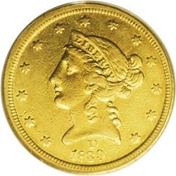 1839-D $5 XF40 PCGS. Variety 2-A. A sharp and bright l 